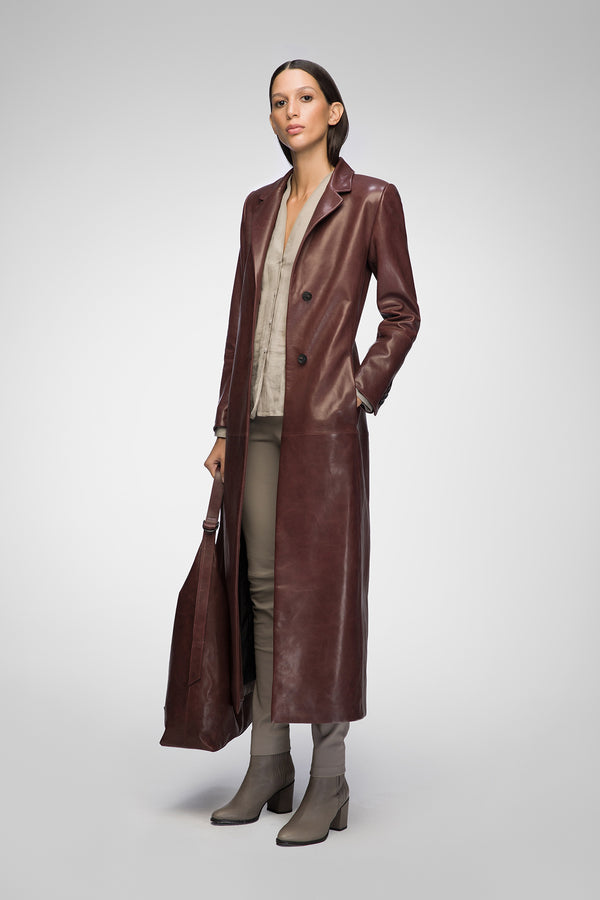 Laurence - Manteau en cuir cerise