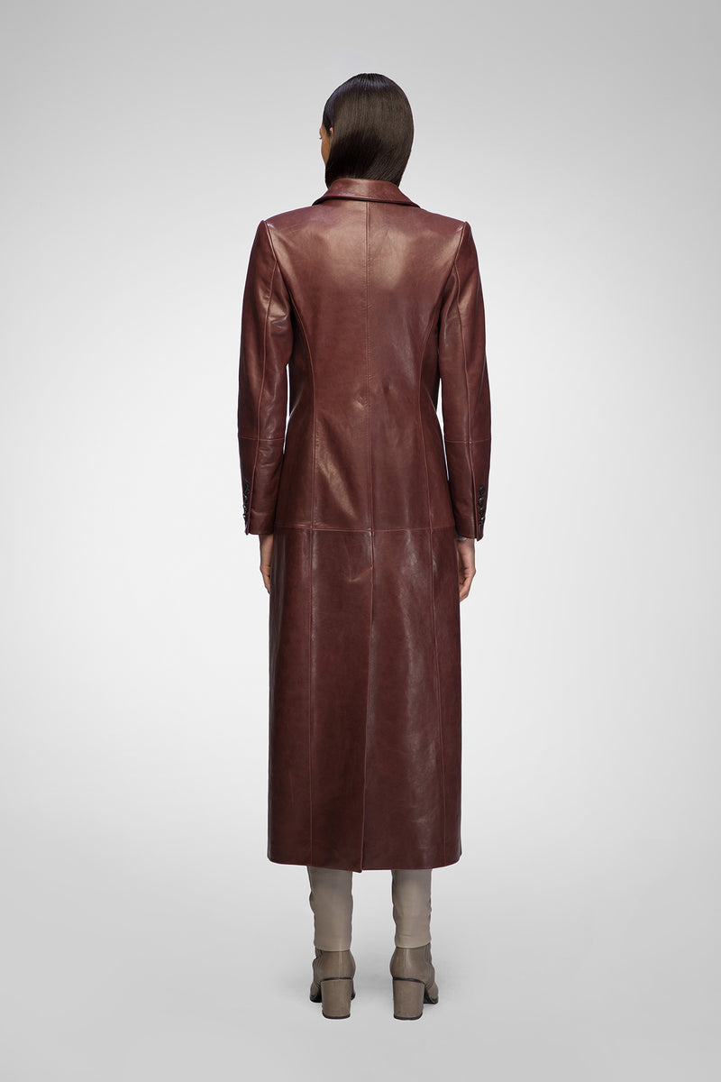 Laurence - Cherry Leather Coat