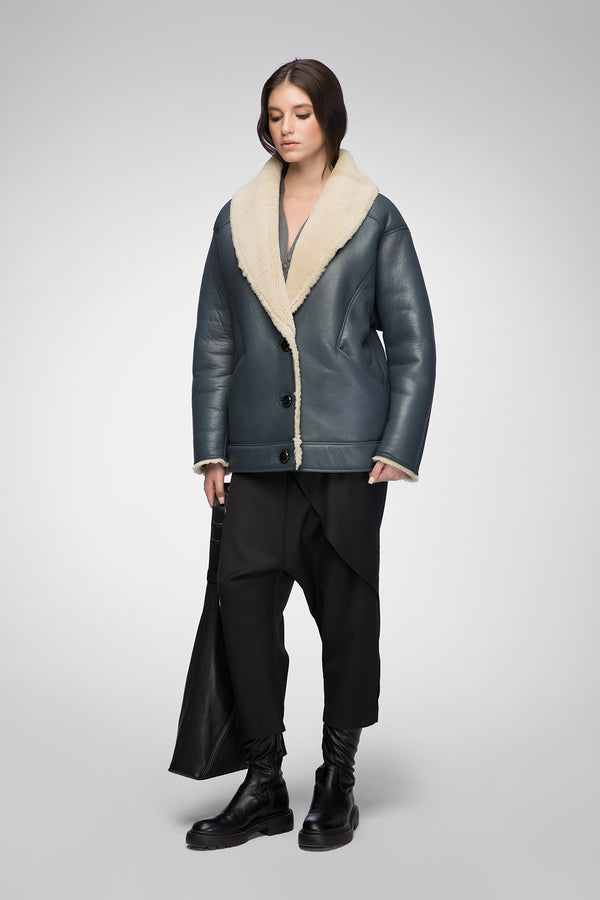 Nila - Indigo Shearling Coat