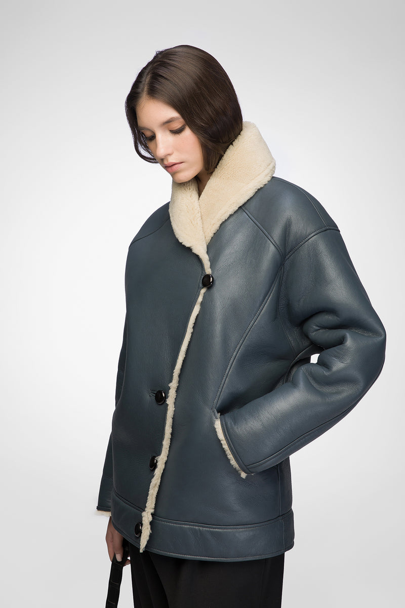 Nila - Indigo Shearling Coat