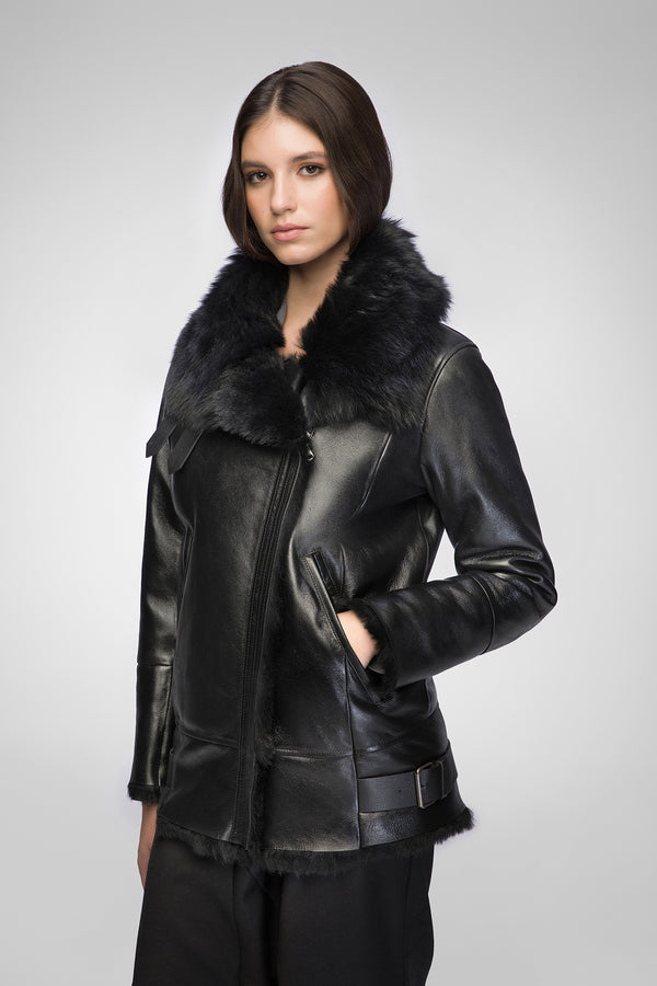 Paige - Stella Veste en shearling noire