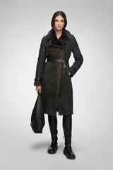 Harmony - Manteau en peau Lainée Anthracite suede