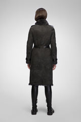 Harmony - Manteau en peau Lainée Anthracite suede