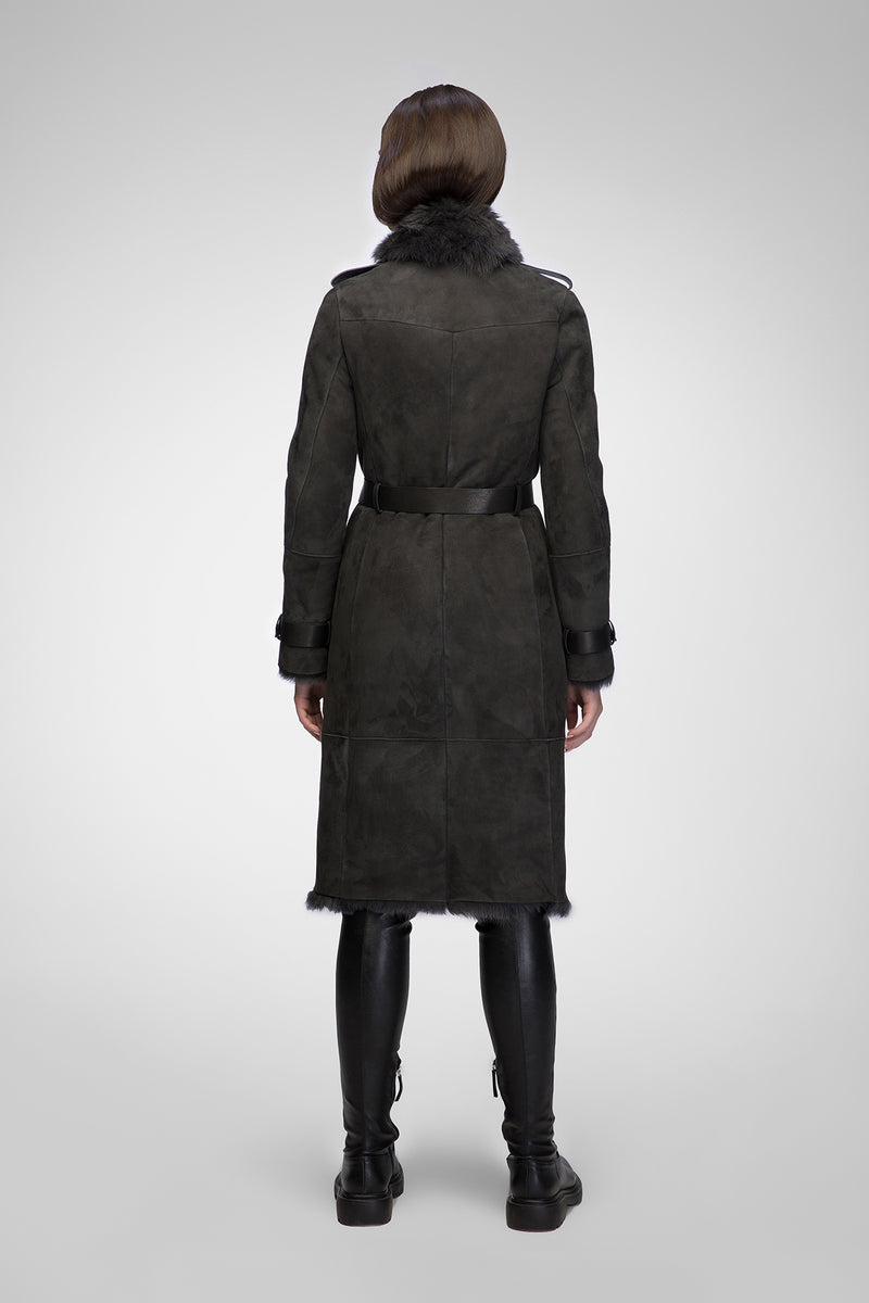 Harmony - Anthracite Suede Shearling Coat