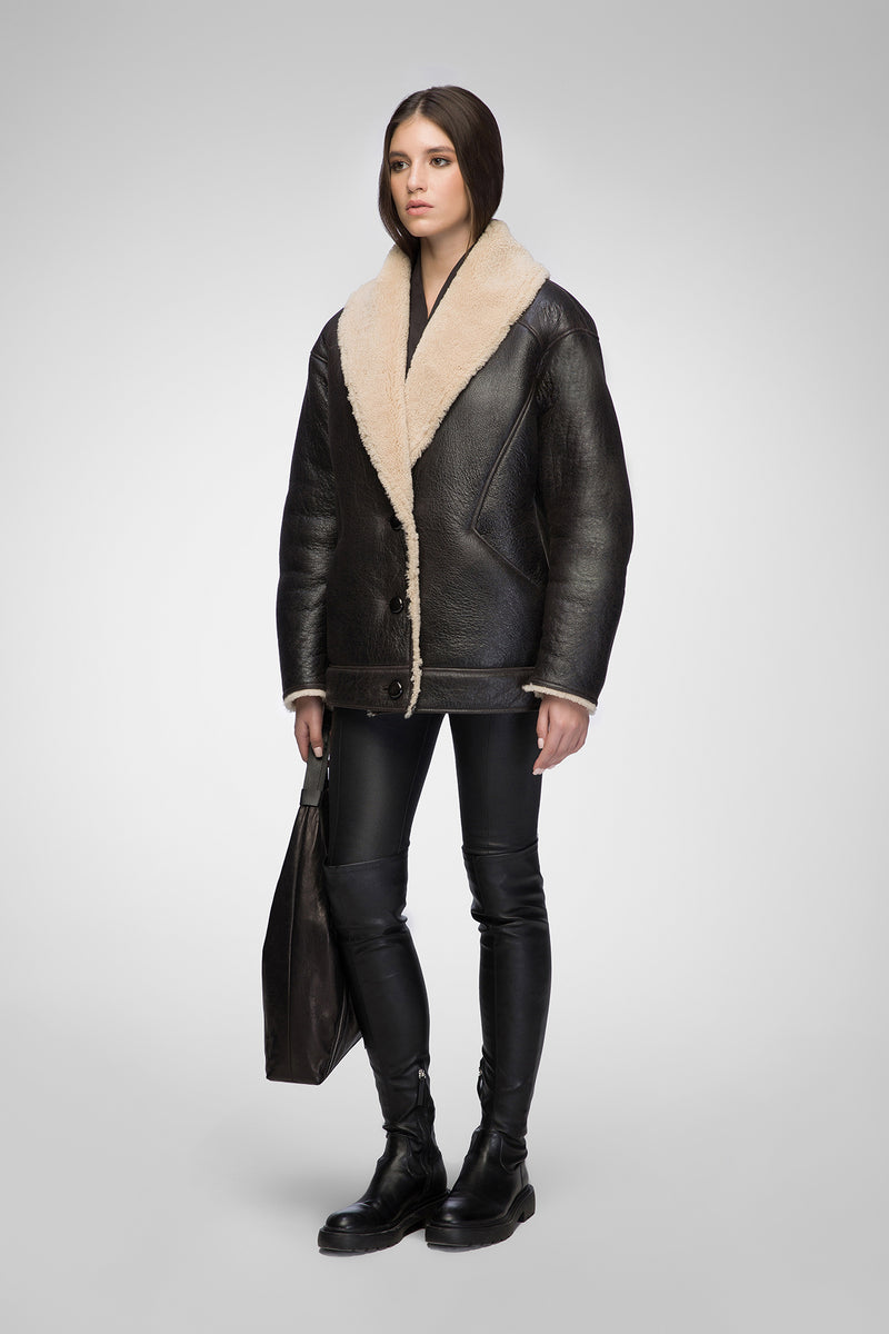 Nila - Brown Beige Shearling Coat