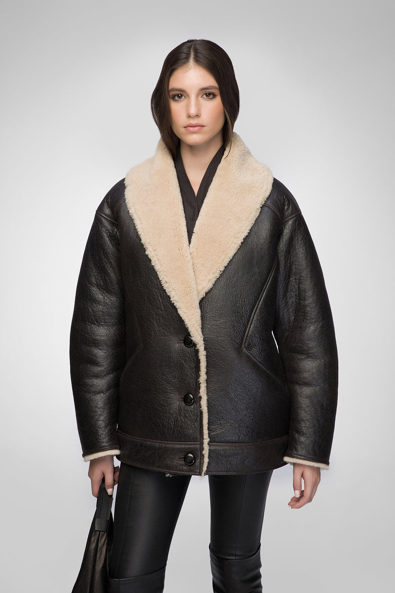 Nila - Brown Beige Shearling Coat