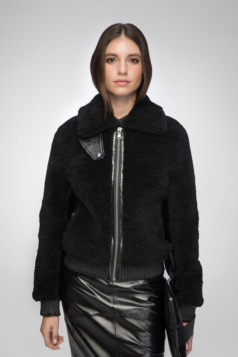 Elise - Black Shearling Jacket