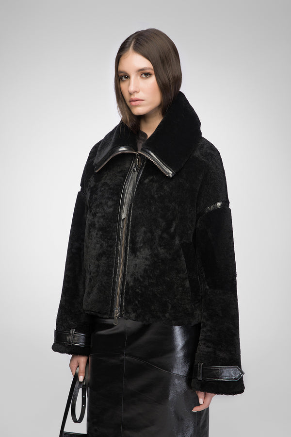 Serena - Black Shearling Jacket