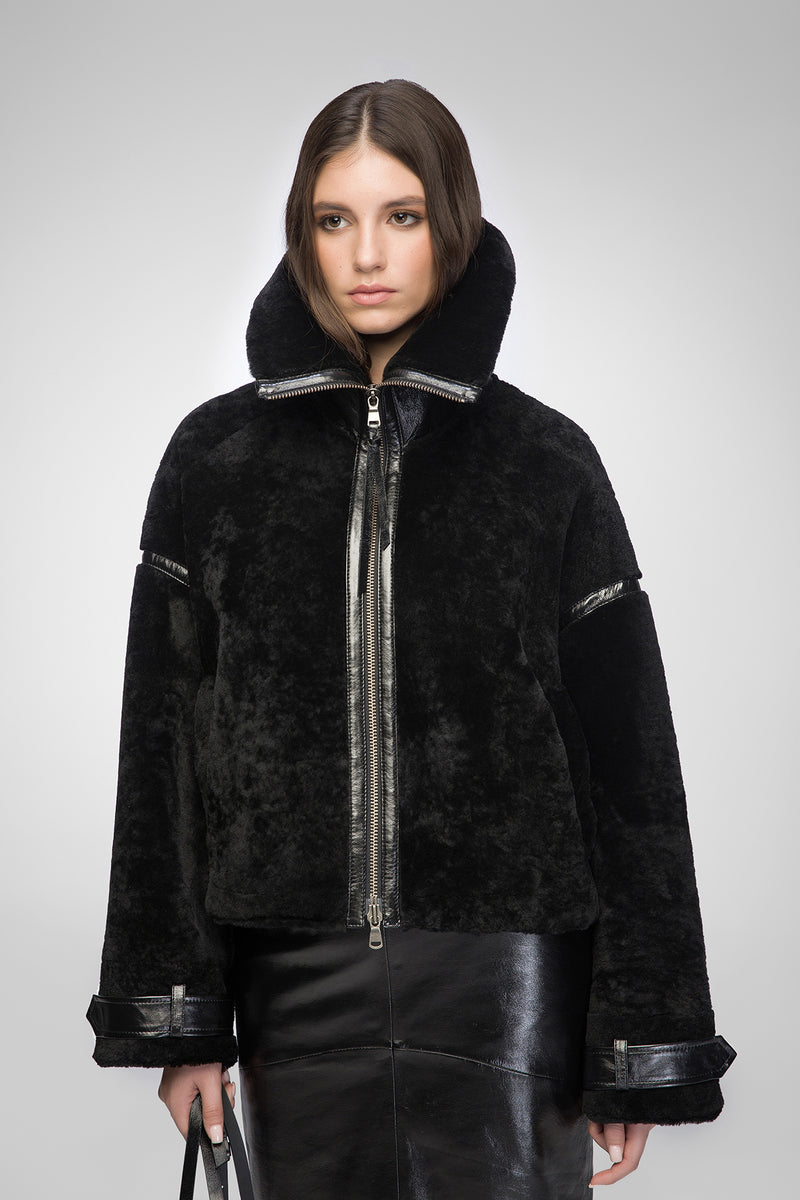 Serena - Black Shearling Jacket