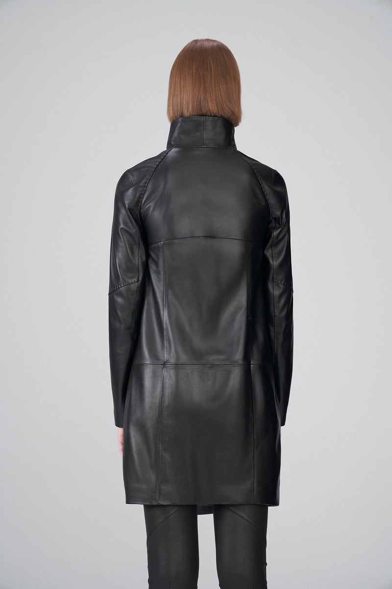 Sara - Manteau en cuir noir