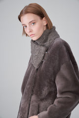 Rosa - Manteau en peau lainée Warm Grey