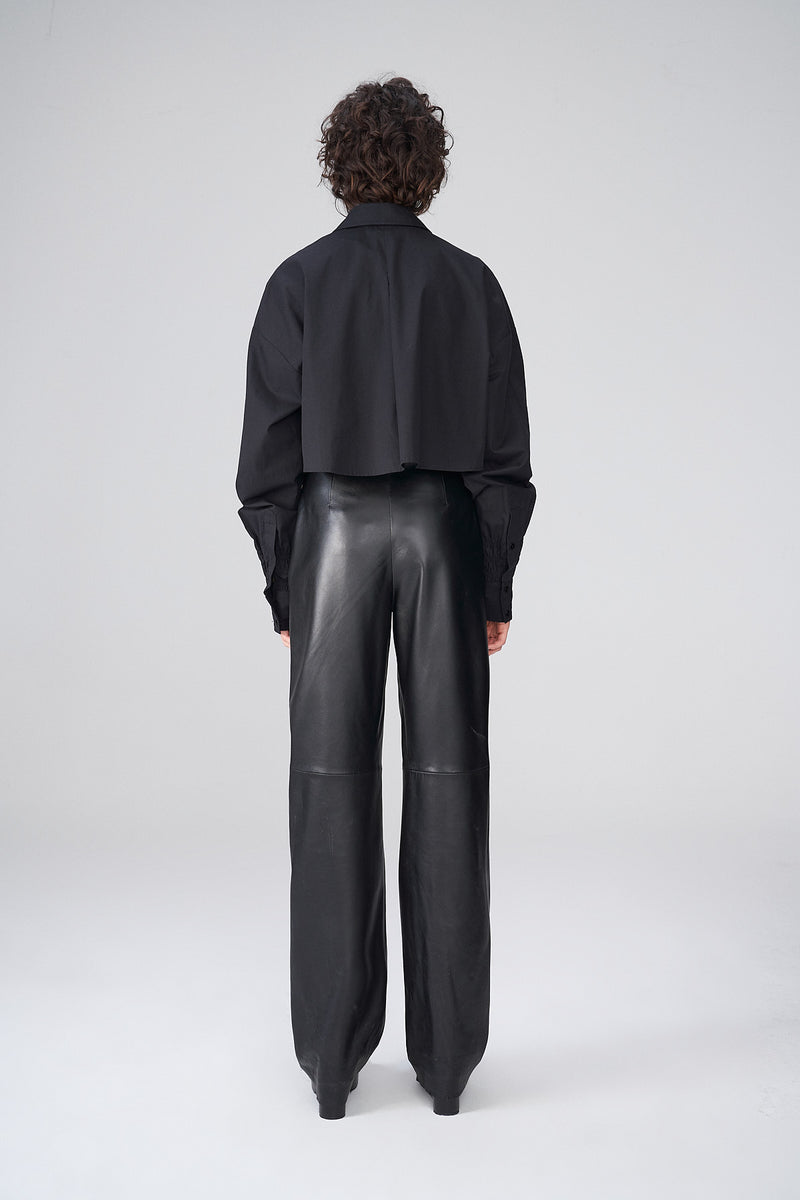 Nahia - Pantalon en cuir noir