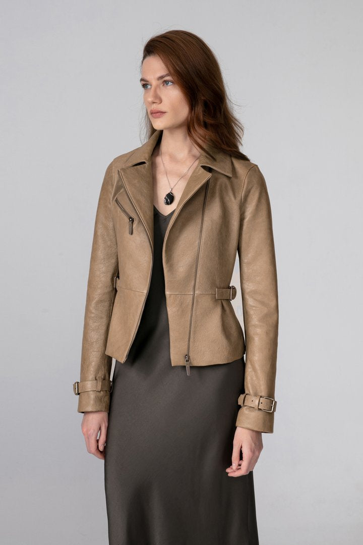 Rosie - Beige Leather Jacket