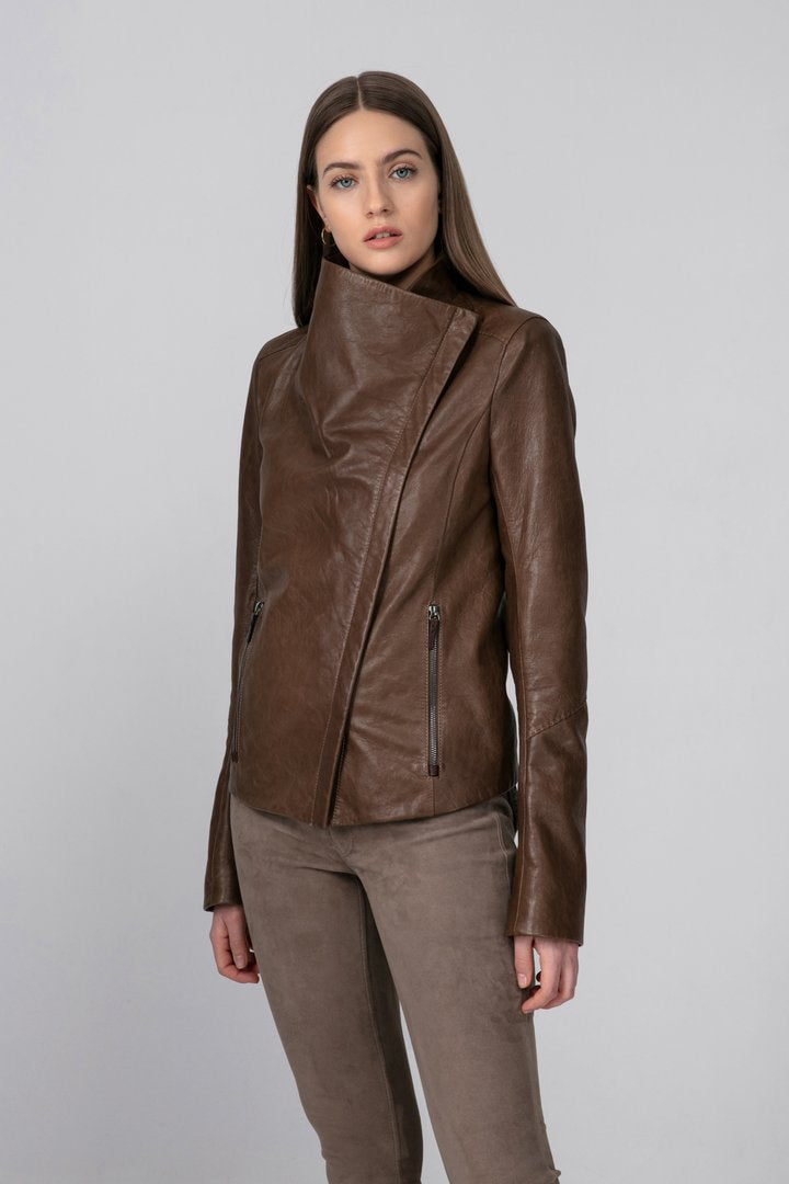Elisa - Brown Tobacco Leather Jacket