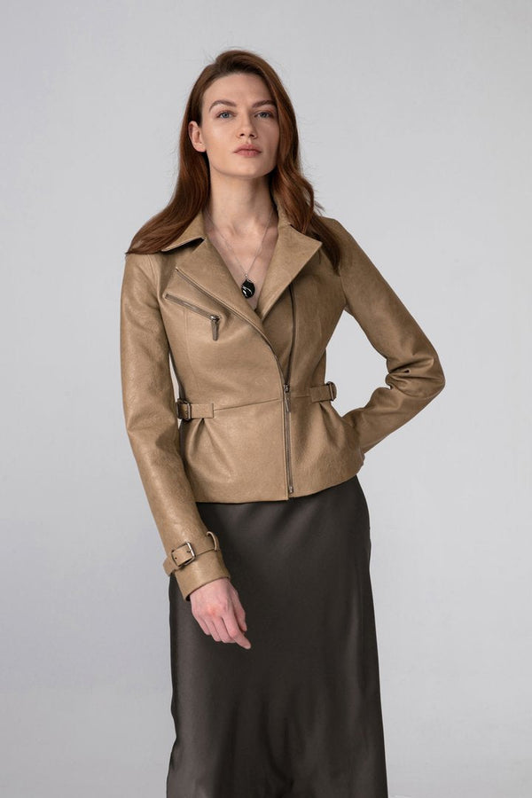 Veste en cuir beige