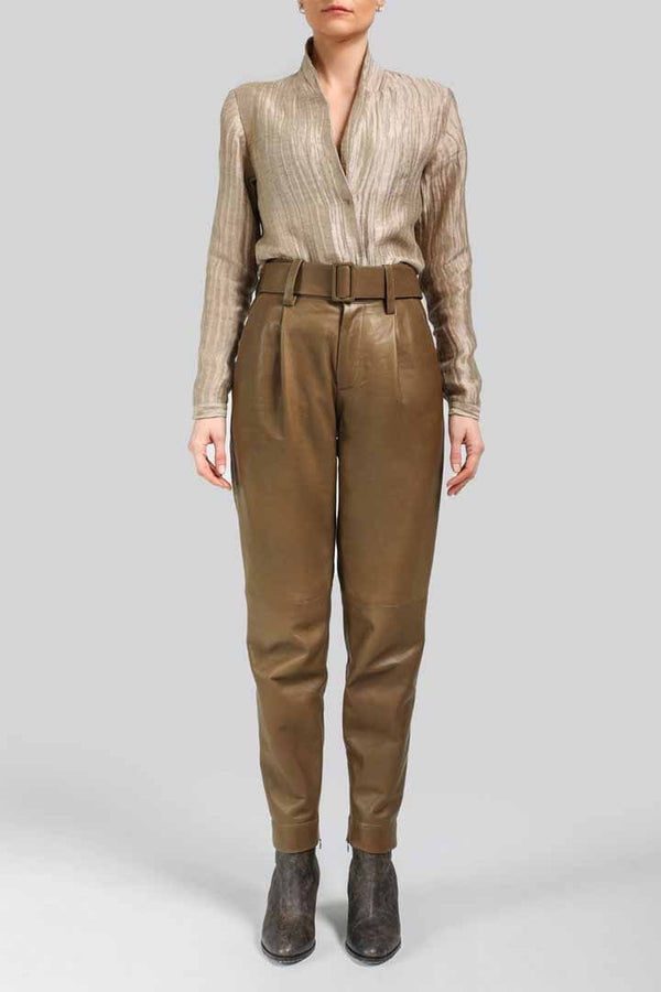 Lucie - Brown Tobacco Leather Pant