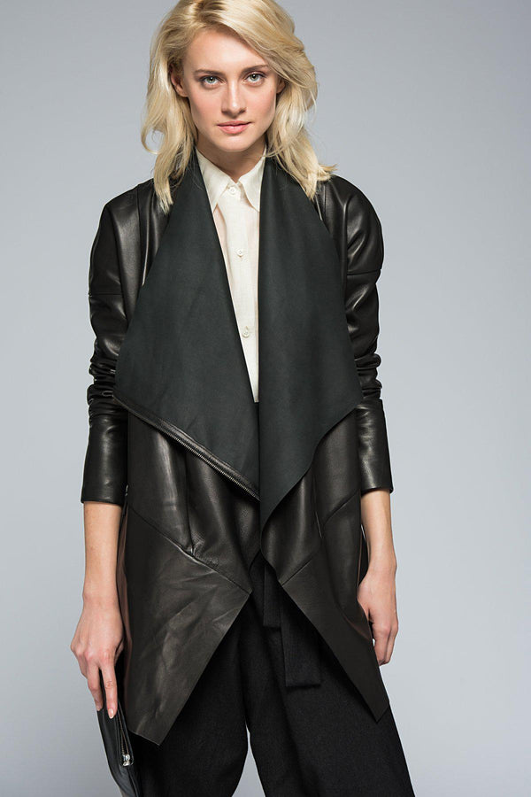 Aria - Black Leather Coat