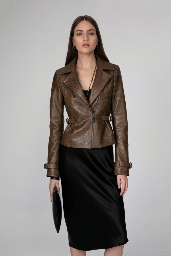 Rosie - Brown Tobacco Leather Jacket