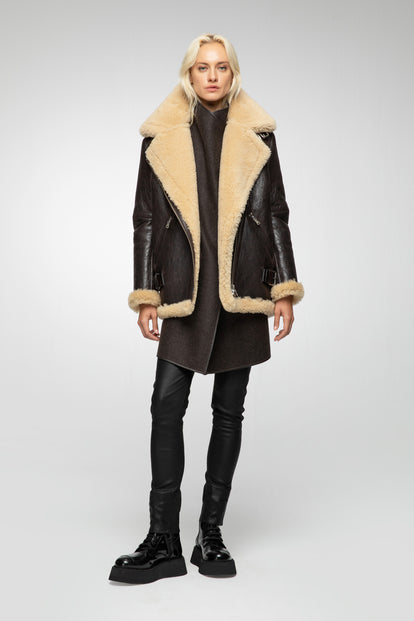 V S P - Vincente - Brown Beige Shearling Coat