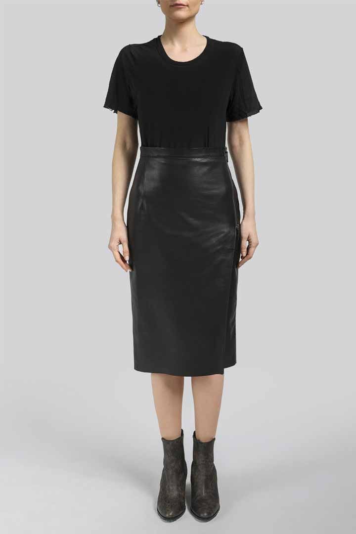 Sandra - Black Leather Skirt