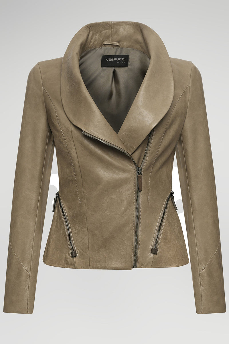 Claire - Beige Leather Jacket
