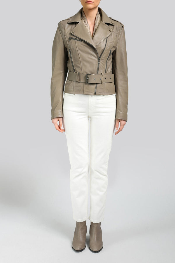 Hana - Grey Leather Jacket