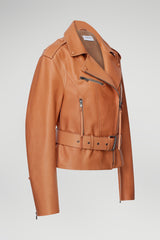 Hana - Dark Peach Leather Jacket