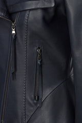 Ella - Blue Grey Leather Jacket