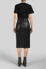 Sandra - Black Leather Skirt