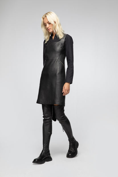 black leather dress nearby The Black Leather Dress Maxi New Full Length Long 10 / Black