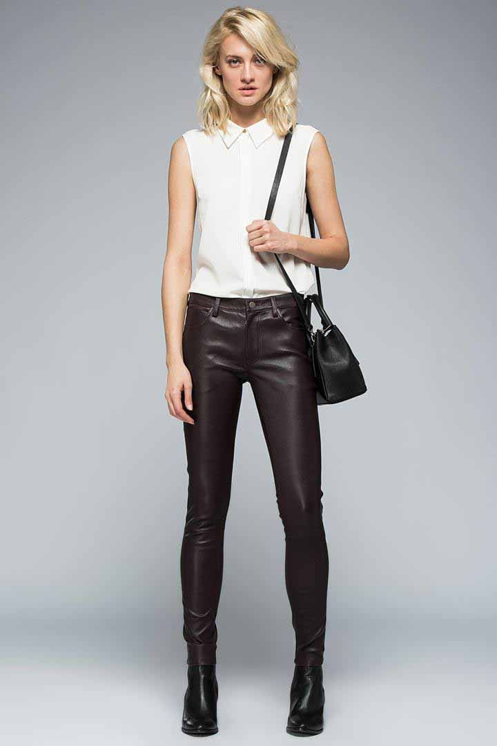 Nina - Bordeaux Leather Pant