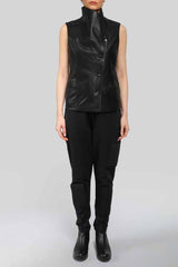 Sage - Black Leather Vest
