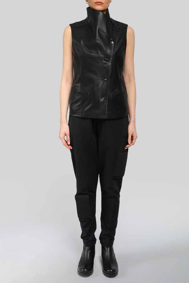 Sage - Black Leather Vest