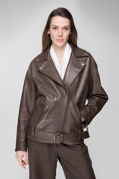 V S P - Cloudy Brown Leather Jacket