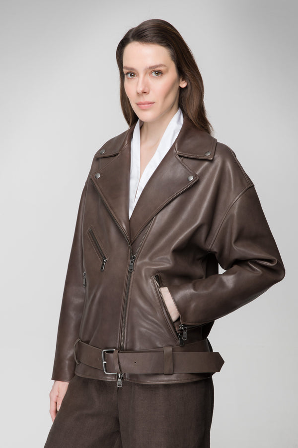 Gisele -  Cloudy Brown Leather Jacket