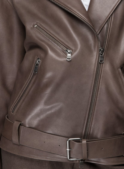 V S P - Cloudy Brown Leather Jacket