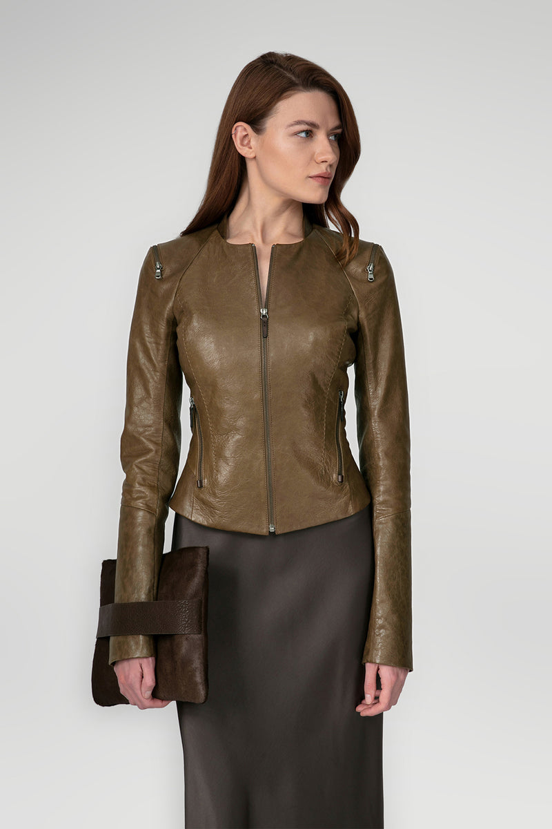 Veste en cuir Marron