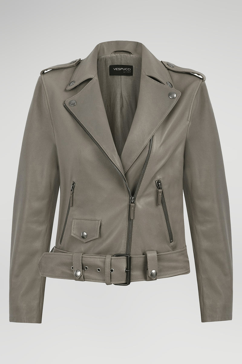 Audrey - Grey Leather Jacket