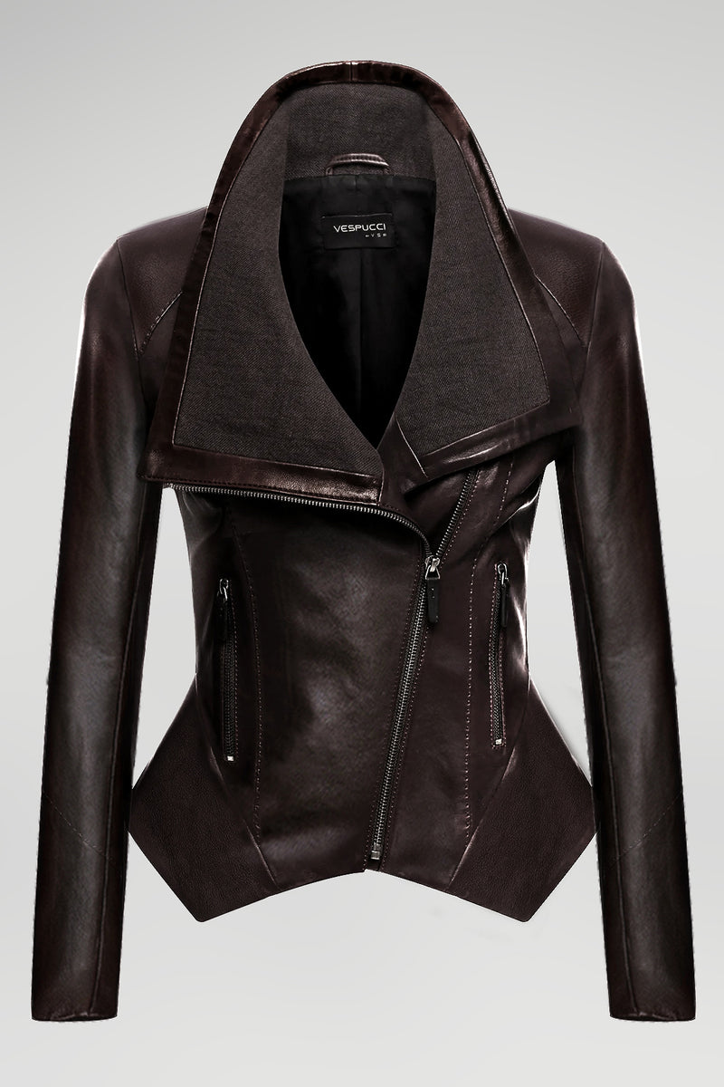 Ella - Brown Bitter Leather Jacket