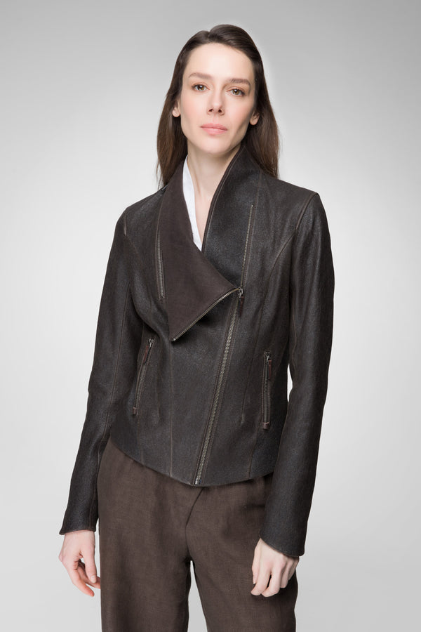 Alba - Brown Bitter Leather Jacket