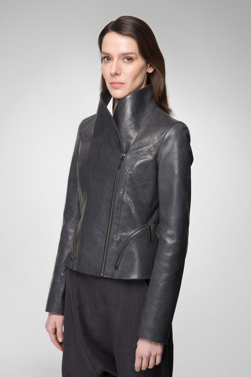 Veste en cuir Anthracite