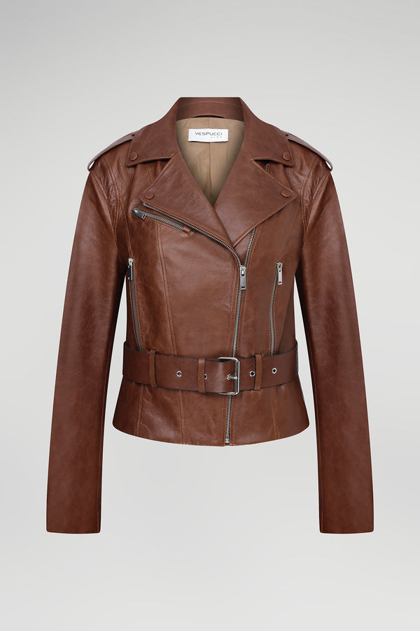 Hana - Brown Leather Jacket