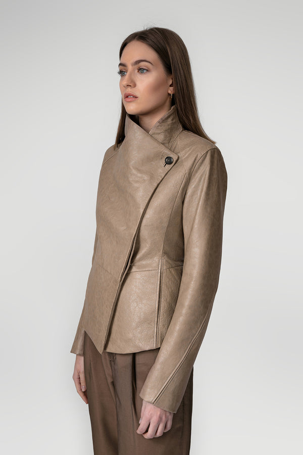 Veste en cuir beige