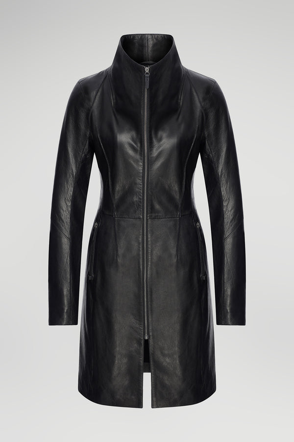 Maya - Black Leather Coat