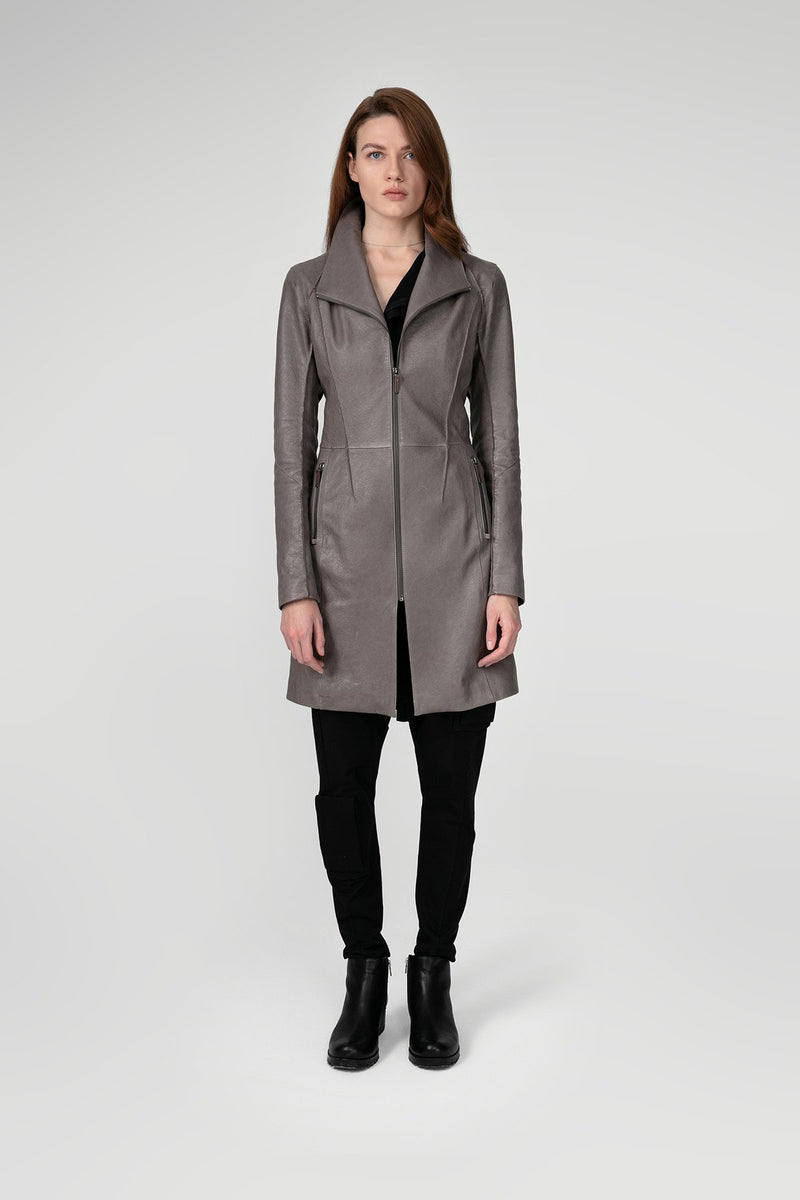 Maya - Grey Leather Coat