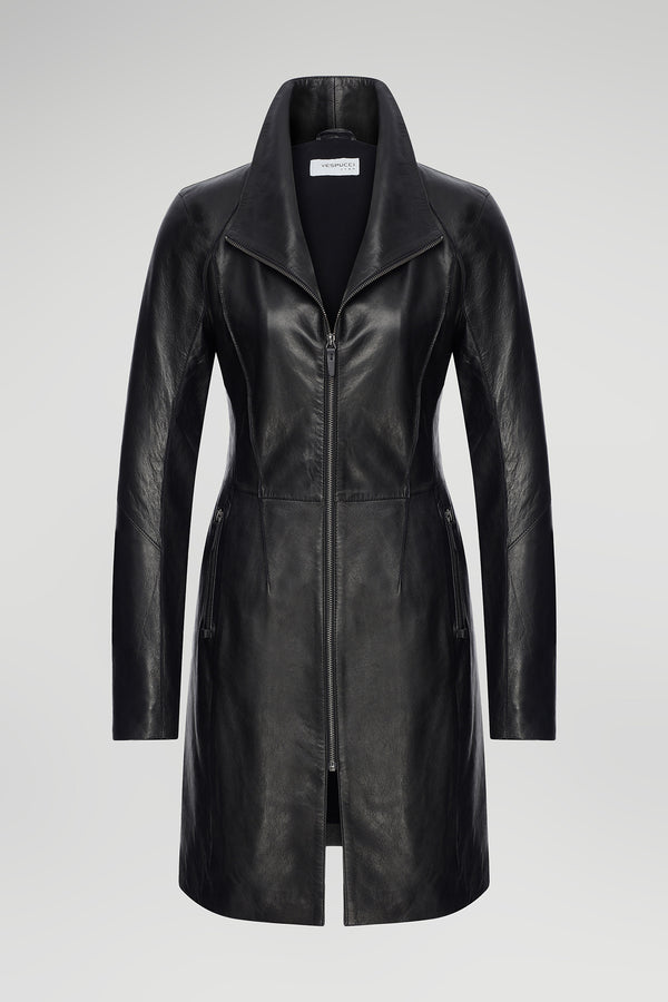 Maya - Black Leather Coat