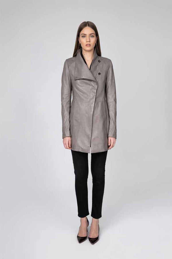 Blossom - Grey Leather Coat