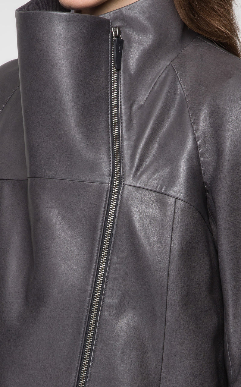 Sara - Anthracite Leather Coat