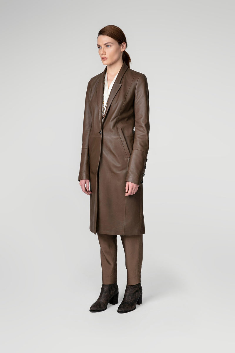 Nora - Brown Tobacco Leather Coat