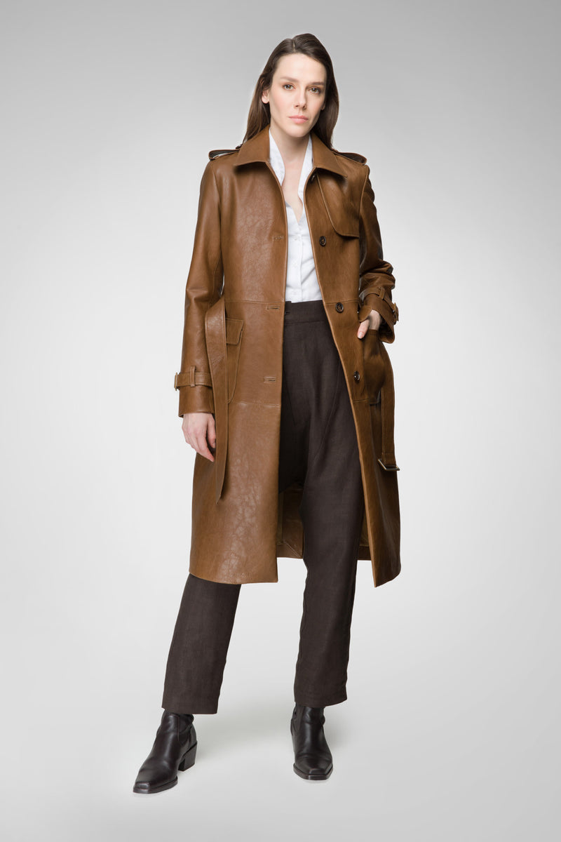 Christy - Camel Leather Coat